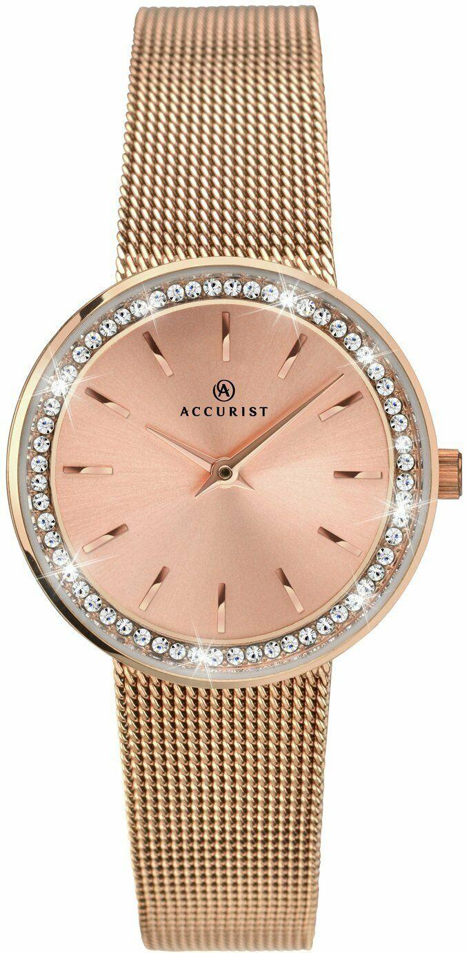 Accurist Women's Rose Gold Plated Stone Set Milanese Analogue Wristwatch 8164