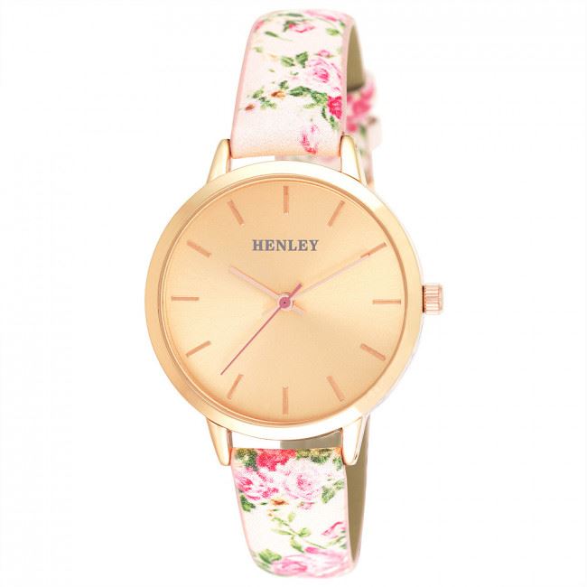 Henley Women's Fashion Casual Spring Floral Leather Strap Watch H06154.5