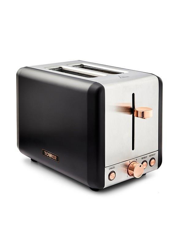 Tower Cavaletto 850W 2 Slice Stainless Steel Toaster - Black/Rose Gold