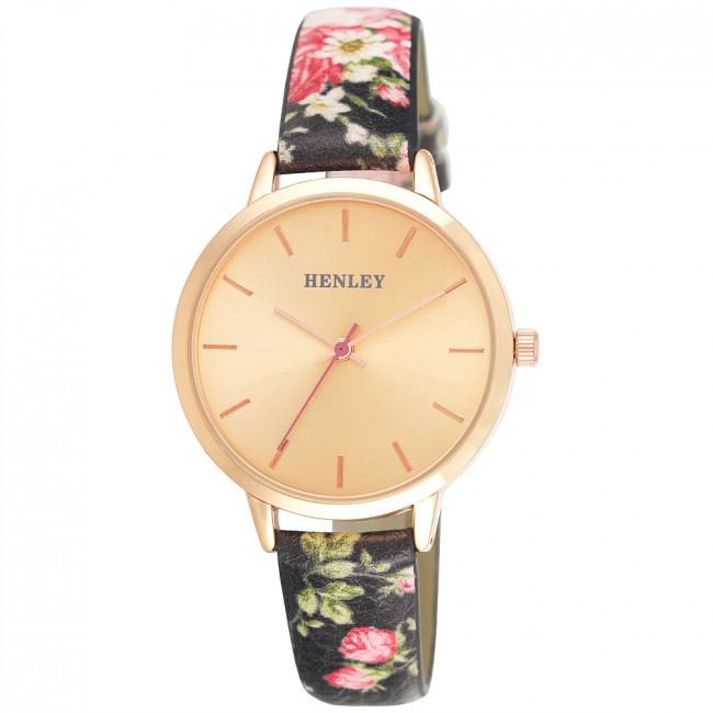 Henley Women's Fashion Casual Spring Floral Leather Strap Watch H06154.5