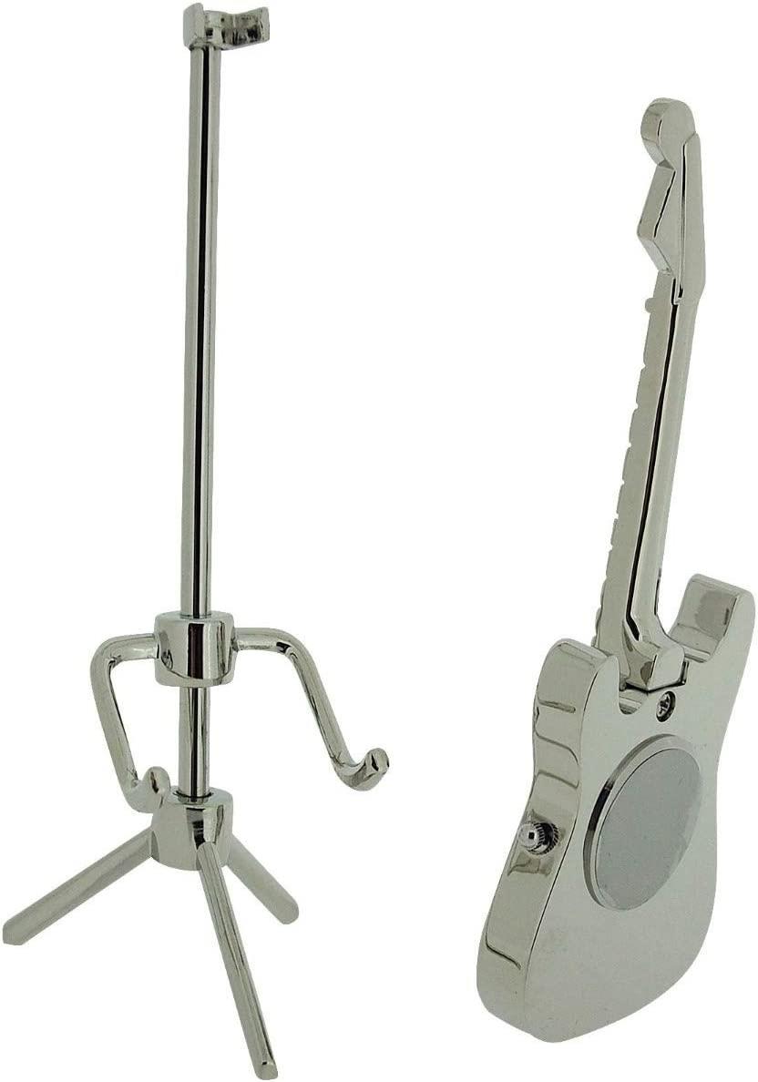 Miniature Clock Silver Electric Standing Guitar with stand Solid Brass IMP85S - CLEARANCE NEEDS RE-BATTERY