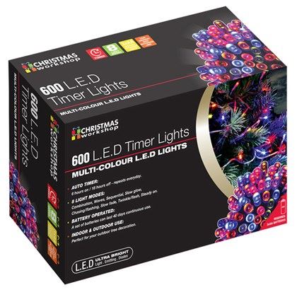 Christmas Workshop 600 LED Battery Operated Timer Lights-Multi Colour (Carton of 4)