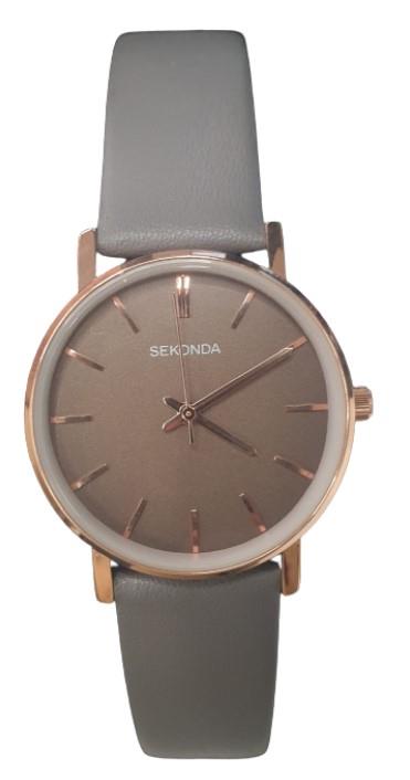 Sekonda Ladies Black Dial With Grey Leather Strap Analogue Wrist Watch 2885