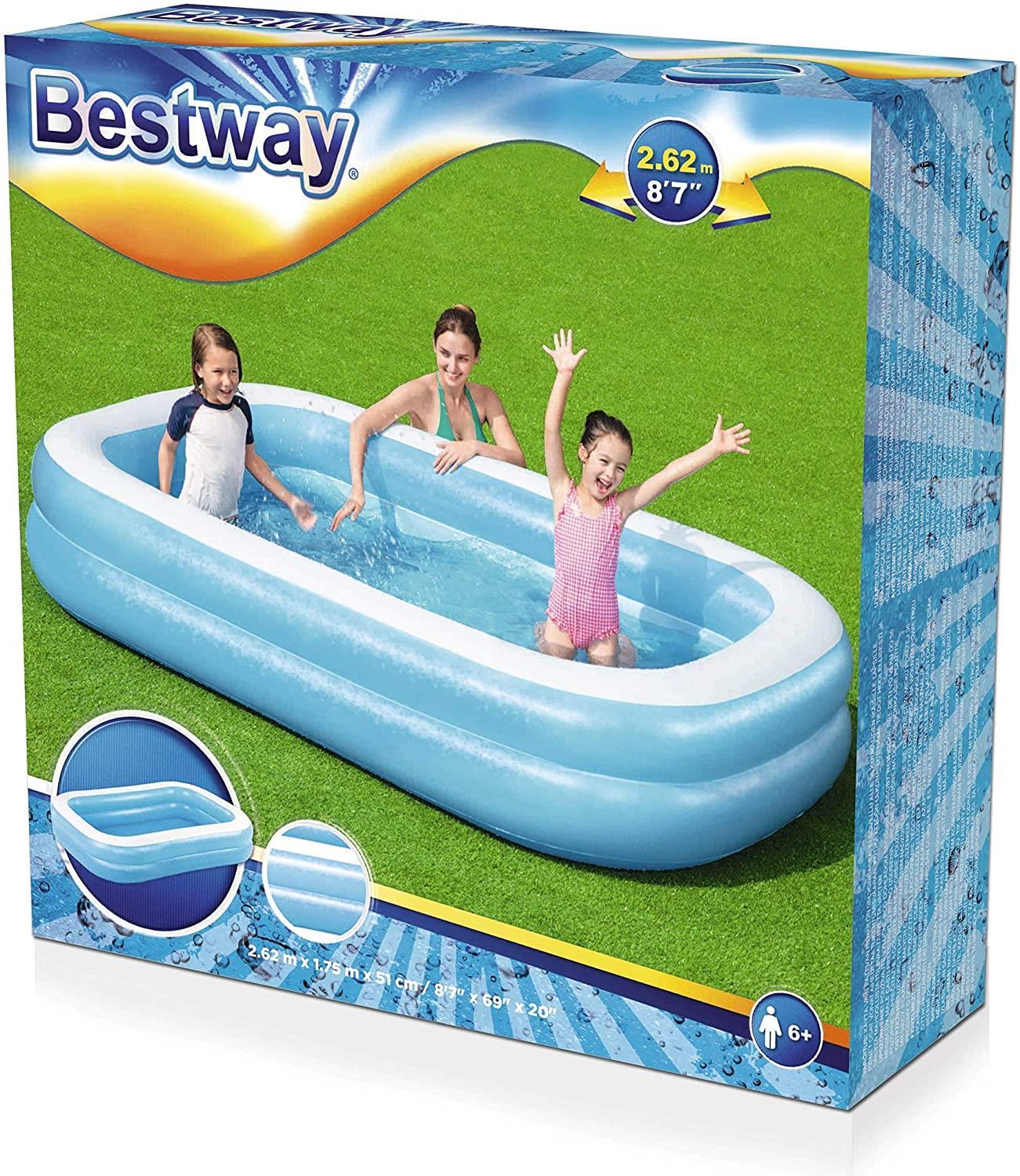 Bestway Family Rectangular Inflatable Pool Blue / White 8'7" X 69" X 20"