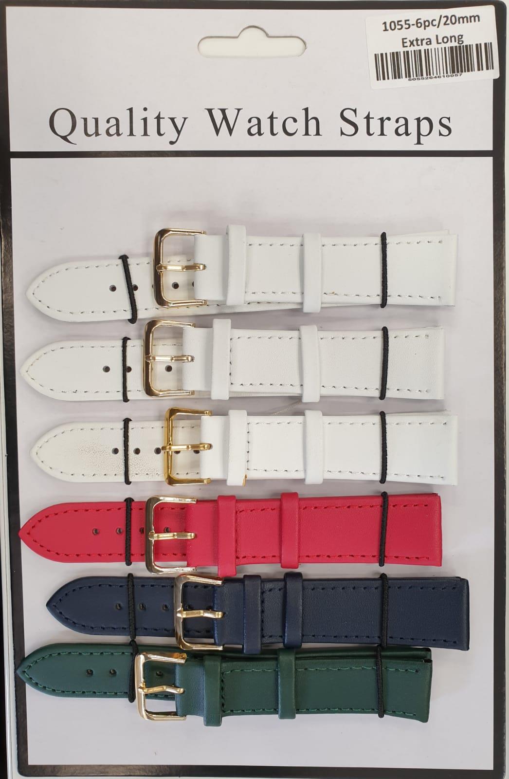 Leather Extra Long Watch Straps Pk6 Assorted colours 1055C Available Sizes 12mm - 22mm