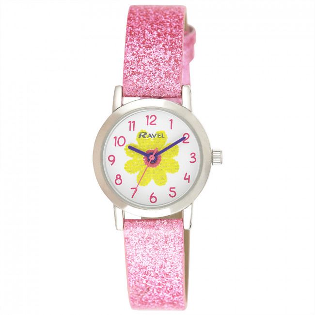 Ravel Girl's Sparkle Glitter Faux Leather Strap Watch R1808