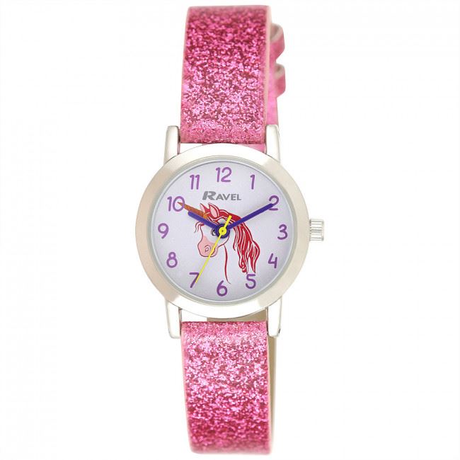 Ravel Girl's Sparkle Glitter Faux Leather Strap Watch R1808