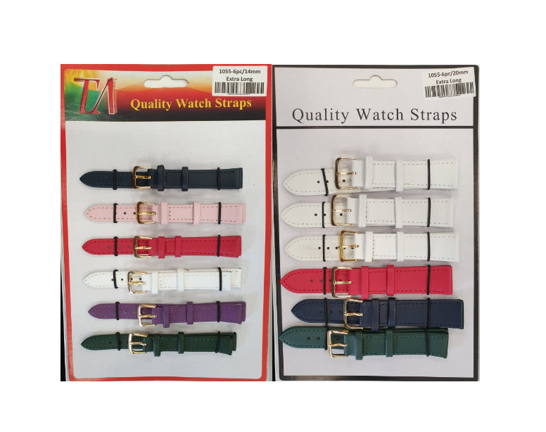 Leather Extra Long Watch Straps Pk6 Assorted colours 1055C Available Sizes 12mm - 22mm