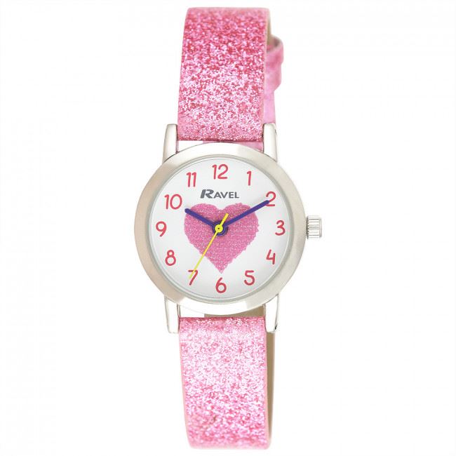 Ravel Girl's Sparkle Glitter Faux Leather Strap Watch R1808