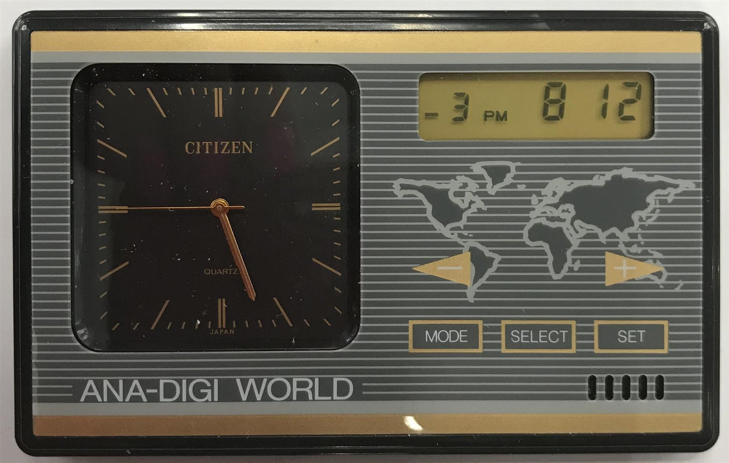 LPB9515A CITIZEN ANALOOGUE-DIGITAL WORLD TIME ALARM CLOCK BLACK/GOLD