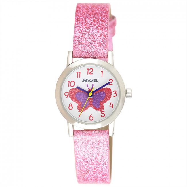 Ravel Girl's Sparkle Glitter Faux Leather Strap Watch R1808