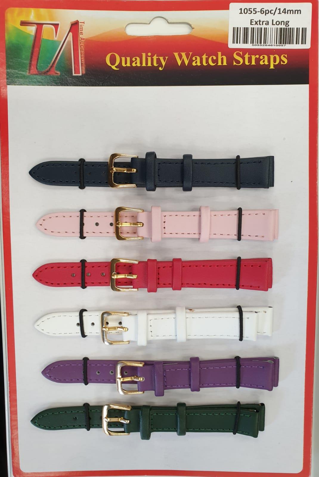 Leather Extra Long Watch Straps Pk6 Assorted colours 1055C Available Sizes 12mm - 22mm