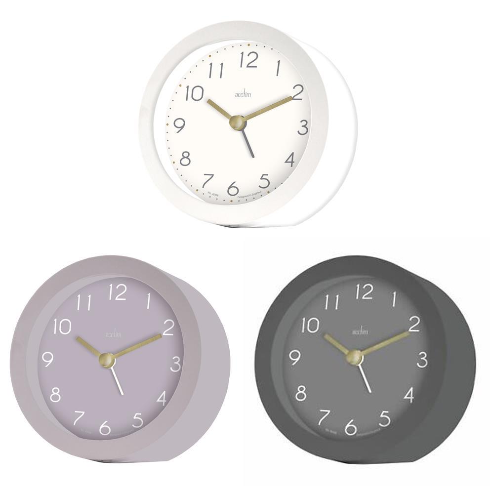 Acctim Mila Analogue Round Alarm Clock White/Mauve Blush/Aston Grey