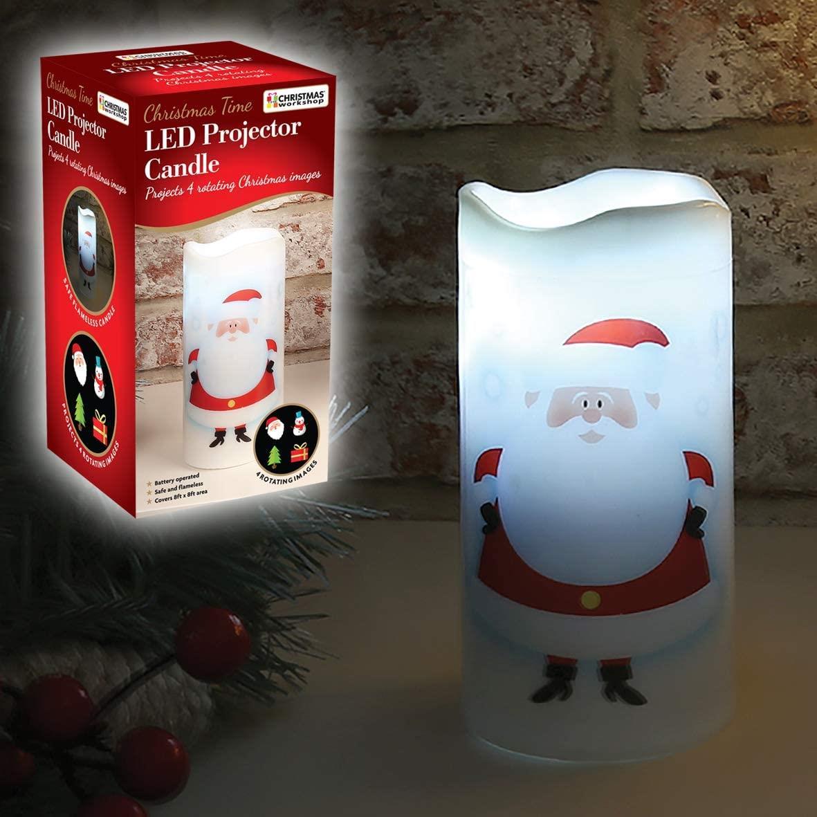 The Christmas Workshop 47260 Santa LED Projector Candle | 4 Festive Patterns | Safe and Flameless | Enchanting and Magical | Festive Lighting