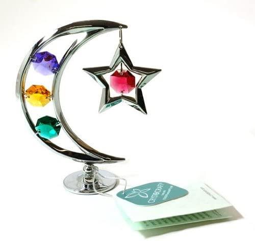 Crystocraft Freestanding Moon & Star With Coloured Crystals Ornament Swarovski