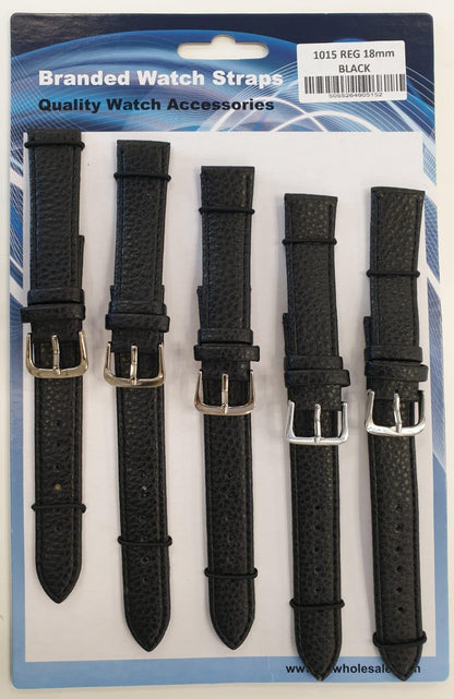 Black Leather Watch Straps Pk5 Available Sizes 12MM - 22MM 1015BK