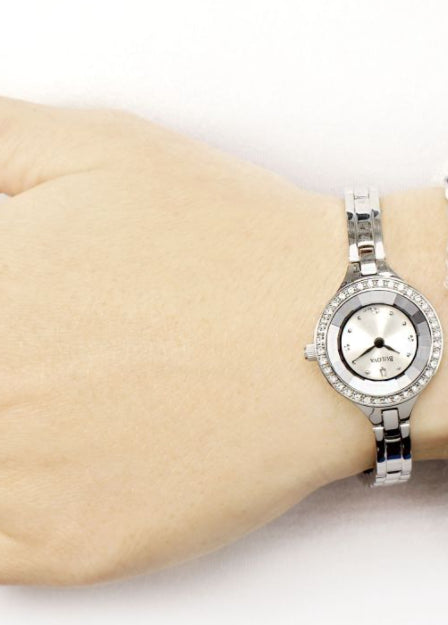 Bulova Ladies Crystal Silver Steel Bracelet Watch - 96l177