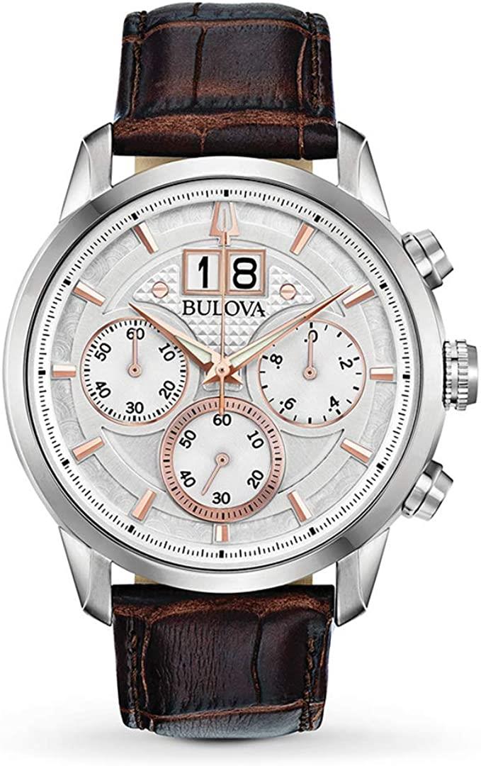 Bulova Mens Chronograph Quartz With Leather Strap Watch 96b309