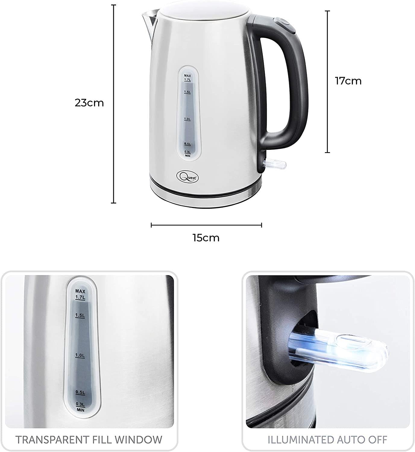 Quest Rapid Boil Full Stainless Steel Kettle 1.7L (Carton of 6)