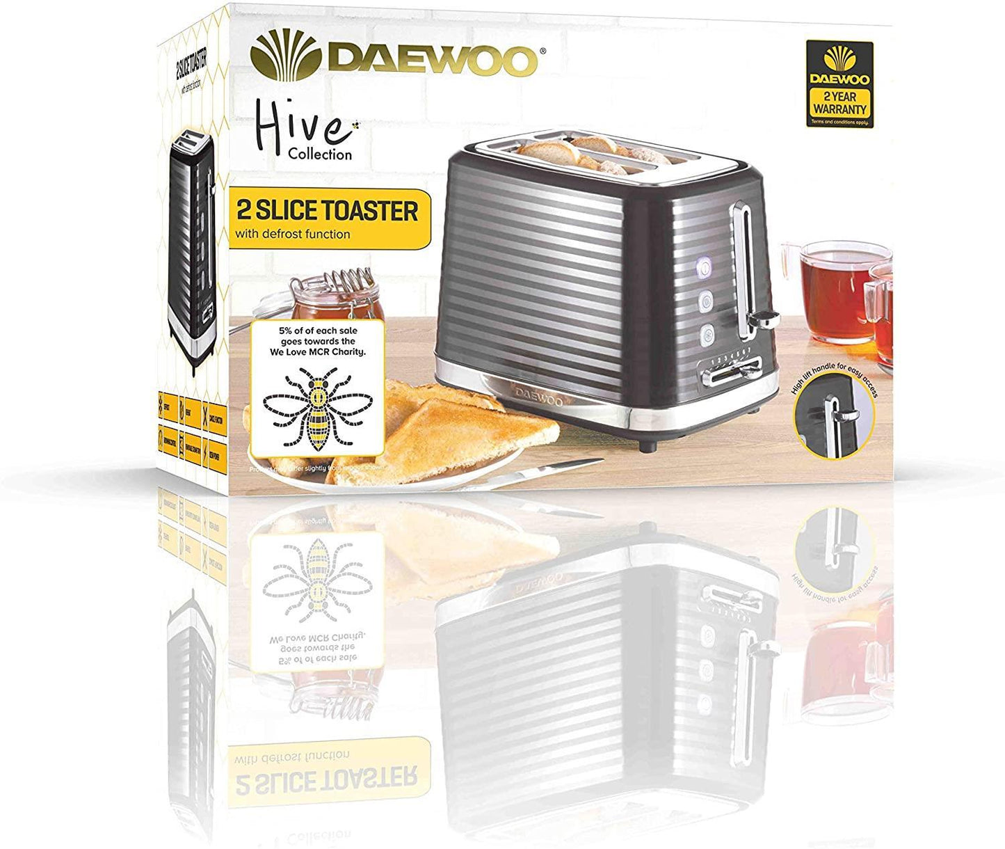 Daewoo Hive 2 Slice Textured Toaster Black