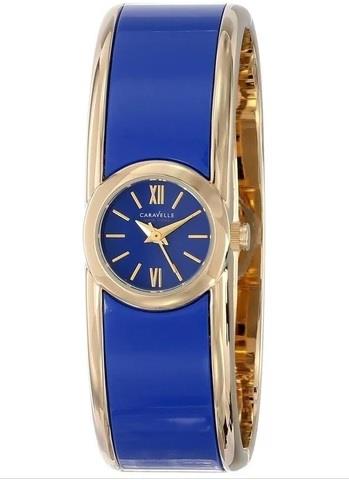 Caravelle New York Women's Gold Dial Blue Bangle Watch 44L145