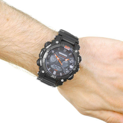 Sekonda Mens Chronograph Dual Time Black Rubber Strap Watch  - 1036