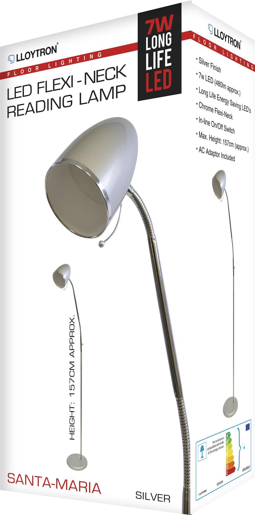 Santa Maria Reading Floor Lamp Silver LED 7w L5511SV