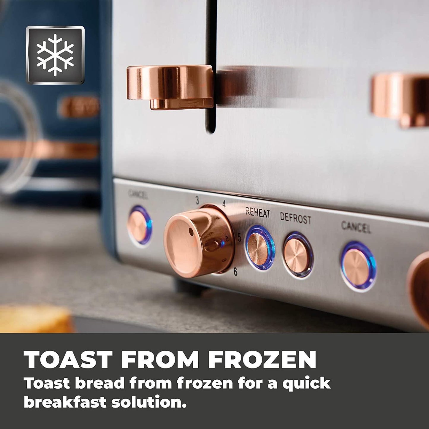 Tower Cavaletto 1800W 4 Slice Stainless Steel Toaster - Blue/Rose Gold