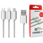 Advanced Accessories 3 in 1 USB Cable 1.2 Metre (8 Pin/USB-C/Micro)- Silver