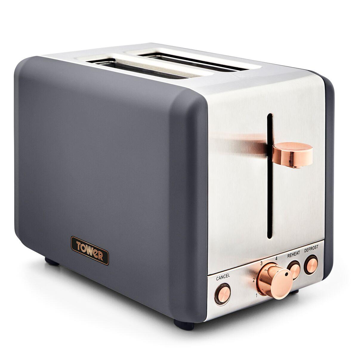 Tower Cavaletto 850W 2 Slice Stainless Steel Toaster - Grey/Rose Gold