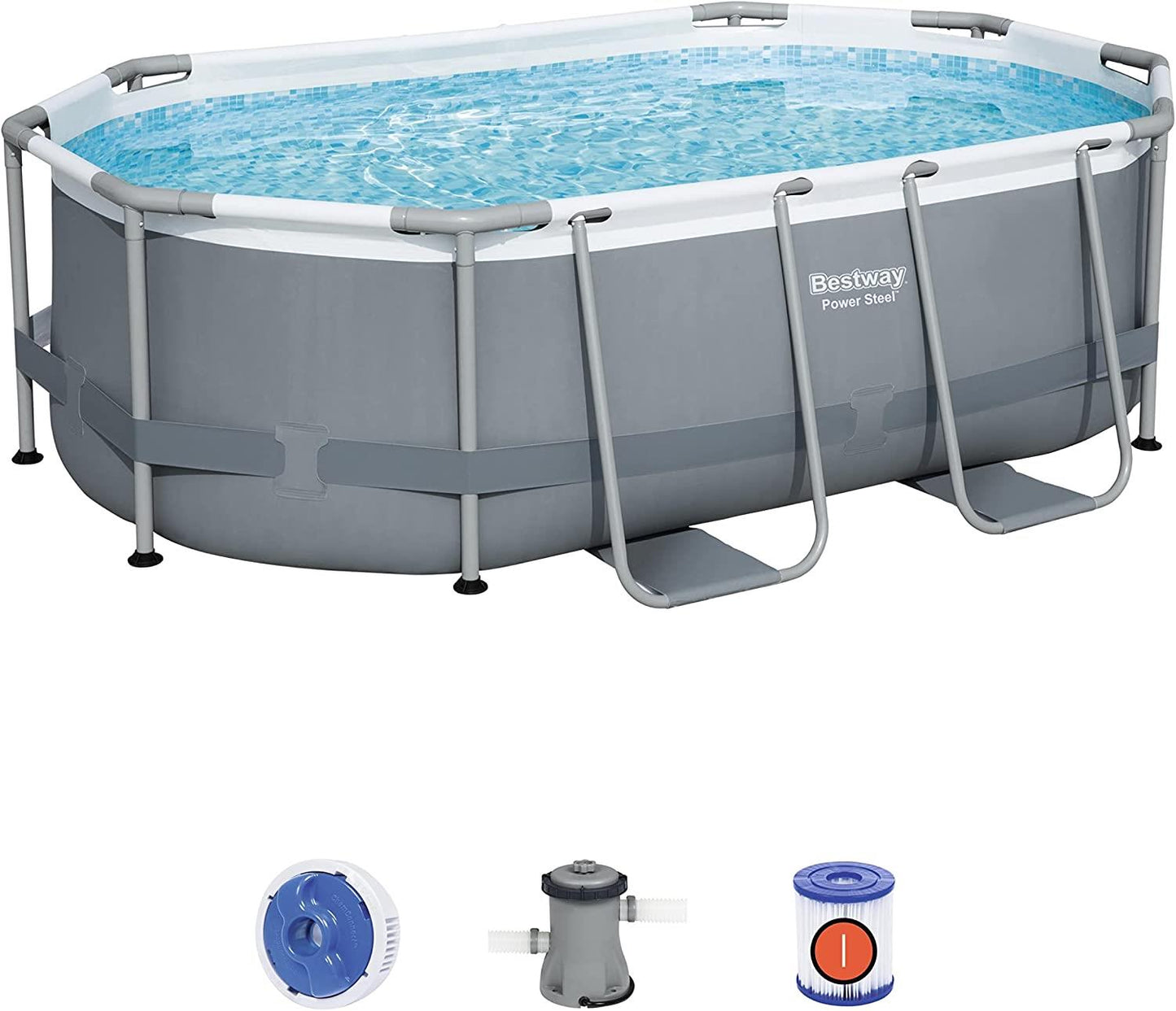 BESTWAY 10'X6'7"X33" PWR STL OVAL POOL SET (Carton of 1)