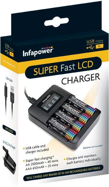 Infapower Super Fast USB LCD Charger (batteries not included) C013  (Pack of 6)