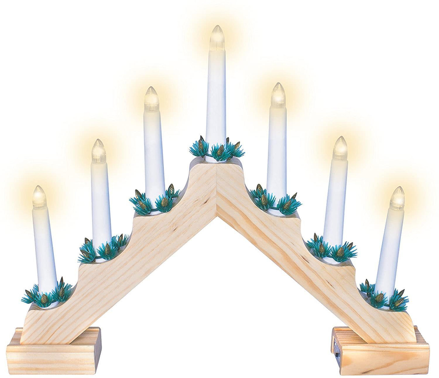 The Christmas Workshop Wooden Christmas Candle Bridge Pine Wood Finish Warm White LED Colour 40cm x 33cm x 5cm Battery Powered