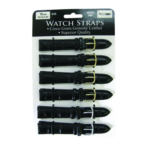 BLCMR Black padded crocodile Leather Straps card of 6