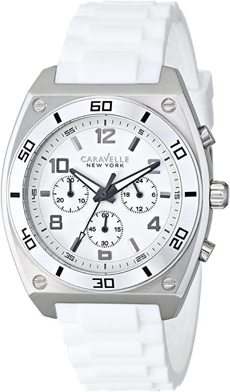 Caravelle New York Mens Clark Chronograph White Rubber Strap Watch 43a126