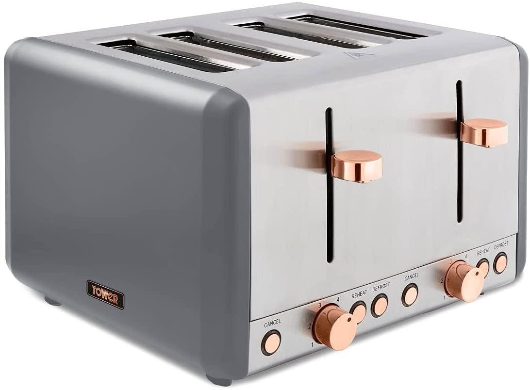 Tower Cavaletto Grey/Rose Gold Kettle & 4 Slice Toaster Set