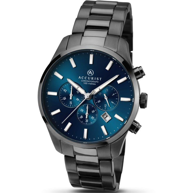 Accurist London Mens Chronograph Dark Blue Dial With Black