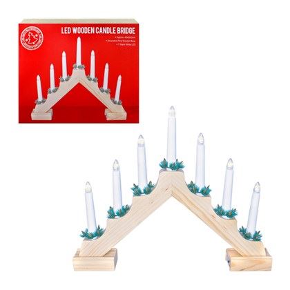 Christmas Workshop B/O LED Wooden Candle Bridge- Pine (Carton of 6)