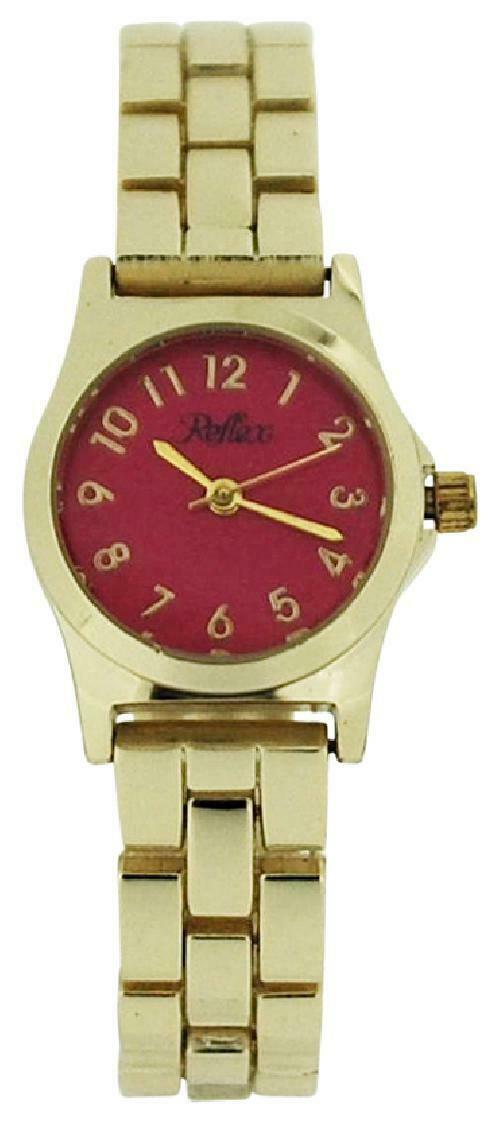 Reflex Ladies Metal Analogue Red Dial & Yellow Tone Metal Bracelet Strap Watch Lb110 - Needs Battery.