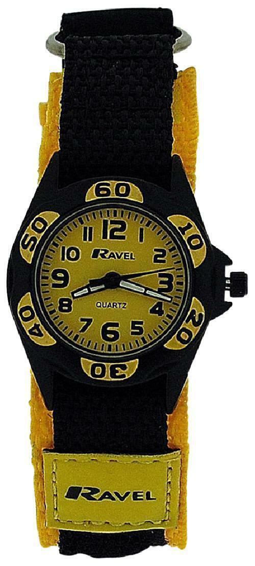 Ravel Boys Black & Yellow Polka Dots Time Teacher Velcro Nylon Strap Watch R1507.25 NEEDS BATTERY