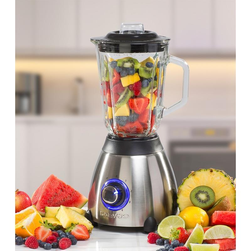 Daewoo Stainless Steel Smoothie & Shake Jug Blender | 1.5L Glass Jug | 2 Speed Settings & Pulse | Non-Slip Feet | Grinder Fitting Included | Rust Proof Blades | Removable Filling Cap 500W Power, Glass