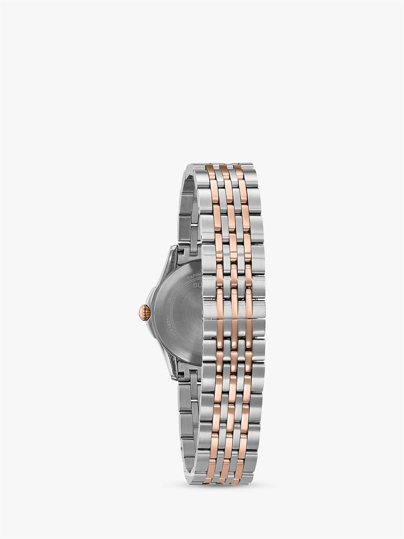Bulova 98m125 Ladies Date Bracelet Strap Watch, Silver/rose Gold