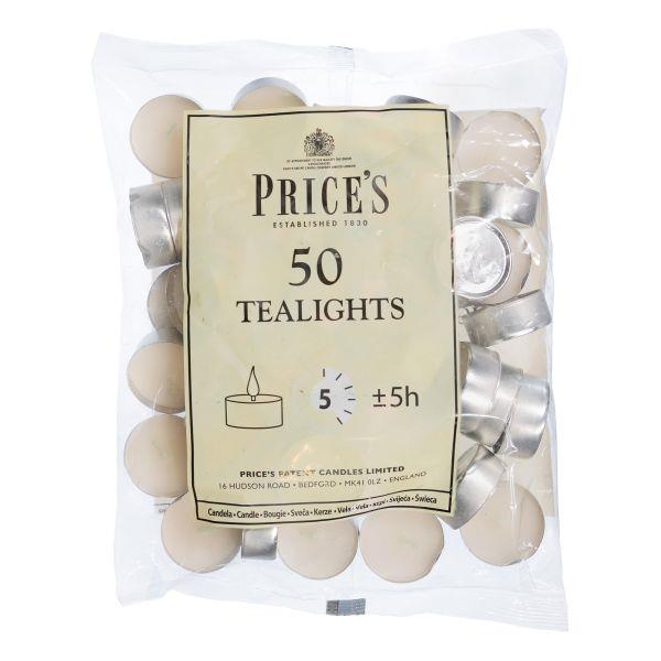 Price's White Tealights (5 hour) Pack of 50