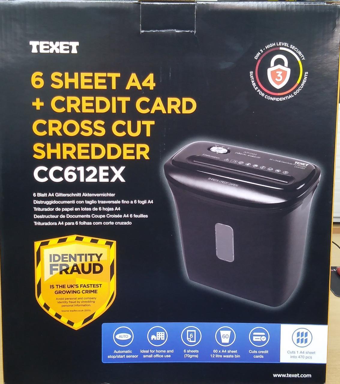 Texet 6 Sheet A4+ Credit Card Cross Cut Shredder