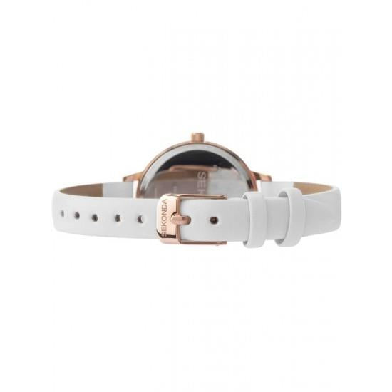 Sekonda Ladies Rose Gold Plated White Floral Dial Leather Strap Watch 2623