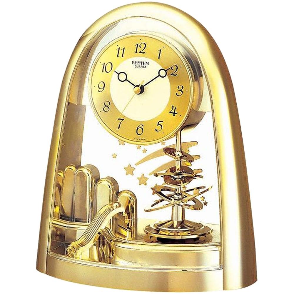 Rhythm Cont Mantel Clock Arched Top/Sprial Pendulum Gilt
