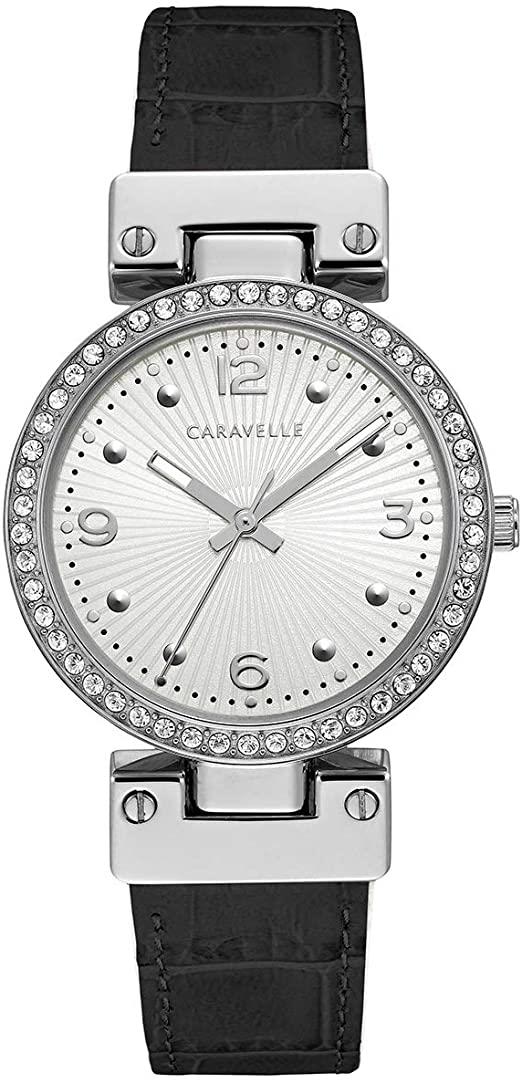 Caravelle Women's Analog Quartz Watch with Leather-Crocodile Strap 43L208
