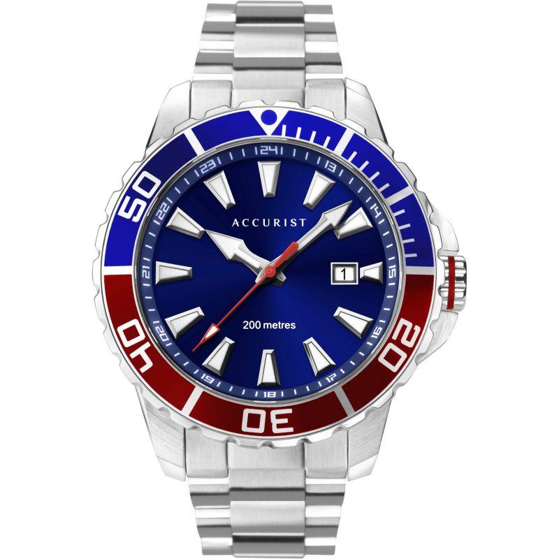 Accurist London Mens Dated Blue Dial With Silver Stainless Steel Bracelet Watch 7327