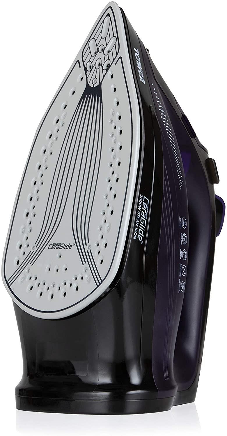 Tower T22011 CeraGlide Ultra-Speed Steam Iron with Variable Steam Function, Self-Cleaning and Anti-Calc, Purple, 2600 W