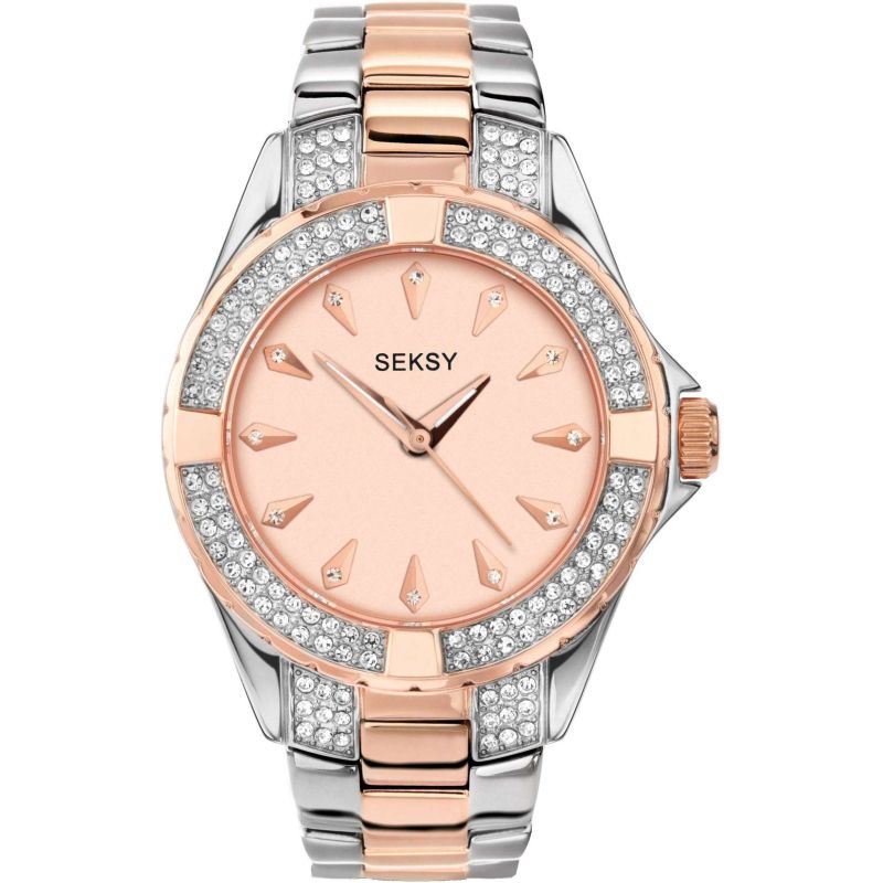 Seksy Ladies Fashion Designer Two Tone Bracelet Watch 4233